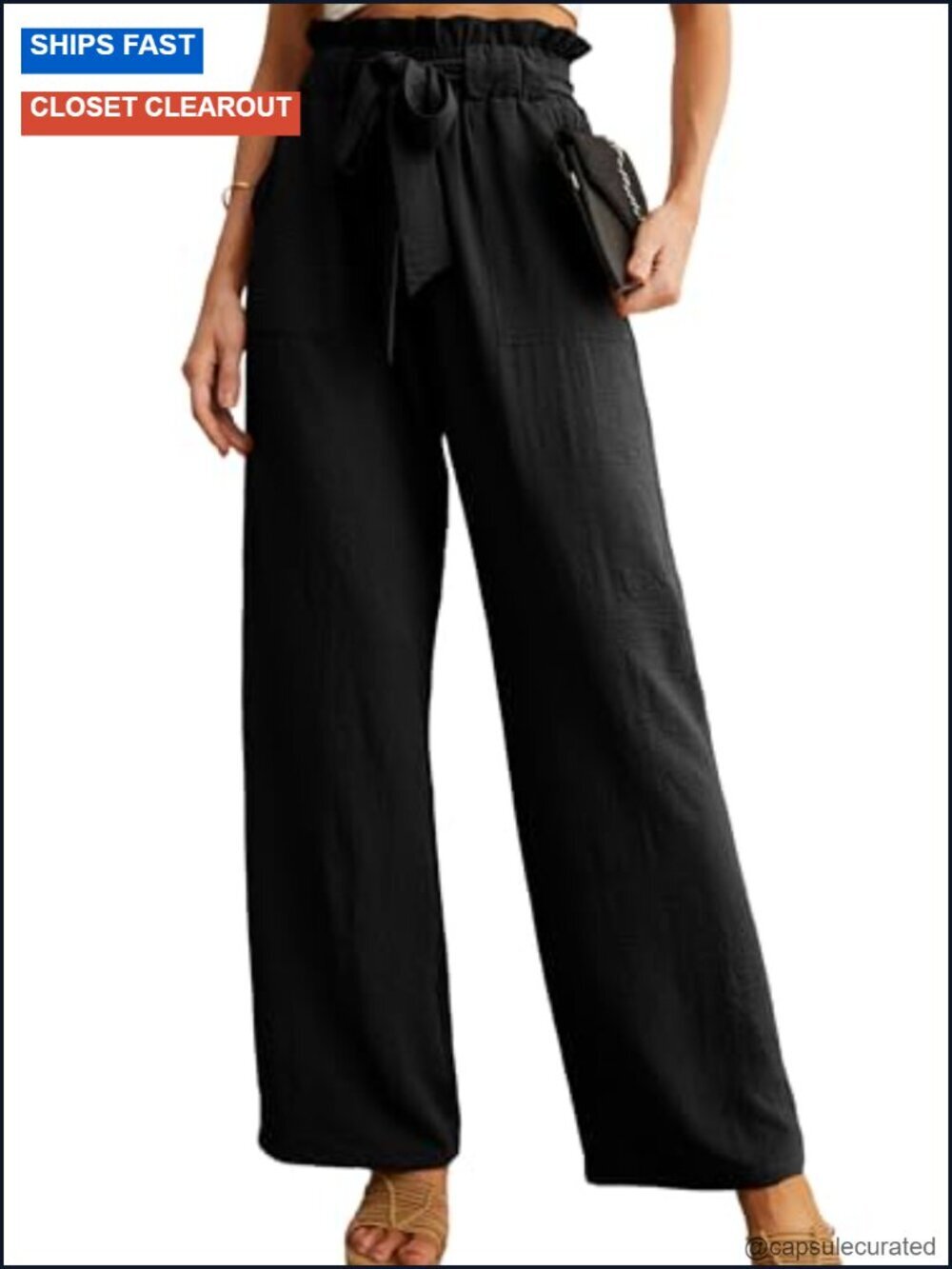 High Waist Palazzo Pants Wide Leg Trousers with Pockets Adjustable Knot